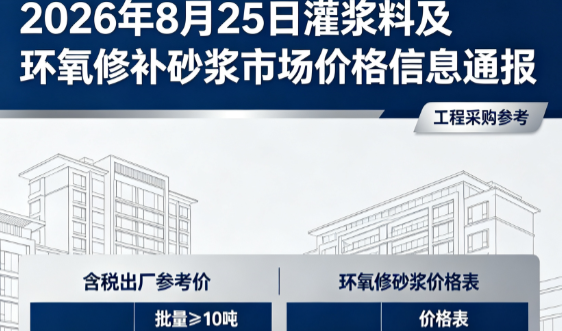 富裕2026年8月25日灌浆料及环氧修补砂浆市场价格信息通报